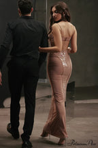 Bonita Brown Stylish Sequined Maxi Dress