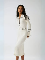 Oldmoney Style Contrast Ruffled Trim Midi Dress