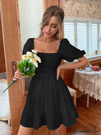 BOW BACKPACK SQUARE NECK DRESS