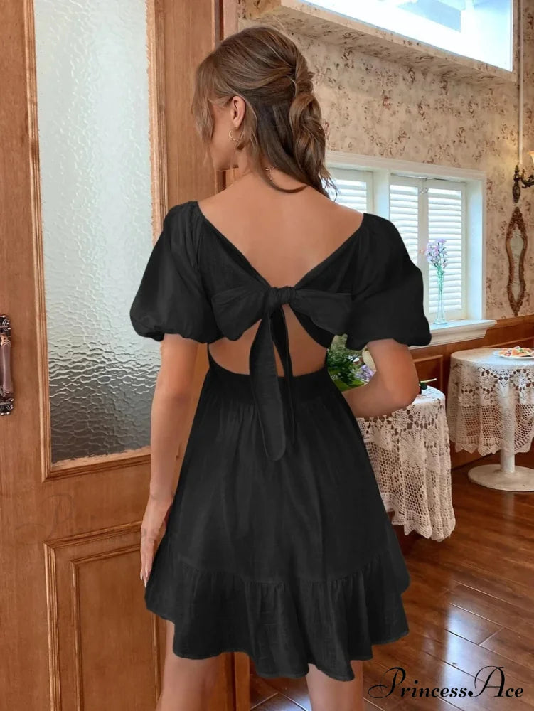 BOW BACKPACK SQUARE NECK DRESS