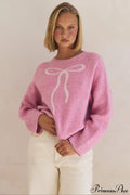 Bow Jacquard Crew-Neck Loose Casual Sweater
