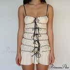 Bow Ruched Design Charming Mini Strap Dress