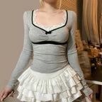 Bow Square Collar Knit Top