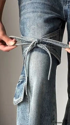 Bow Tie Strap Wide Leg Jeans