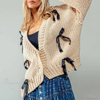 Bow Trim Button Down Cardigan