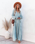 Bowdan Tiered Boho Maxi Dress Soft Blue