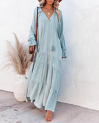 Bowdan Tiered Boho Maxi Dress Soft Blue