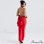 Bowknot Contrast Color Strapless Bodycon Classic Party Maxi Dress