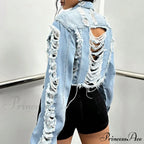Boyfriend Ripped Crpped Button Down Chest Pockets Overcoat Warm Chic Stylish Elegant Fashionable Versatile Jacket