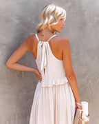 Brave Soul Pocketed Halter Maxi Dress Champagne