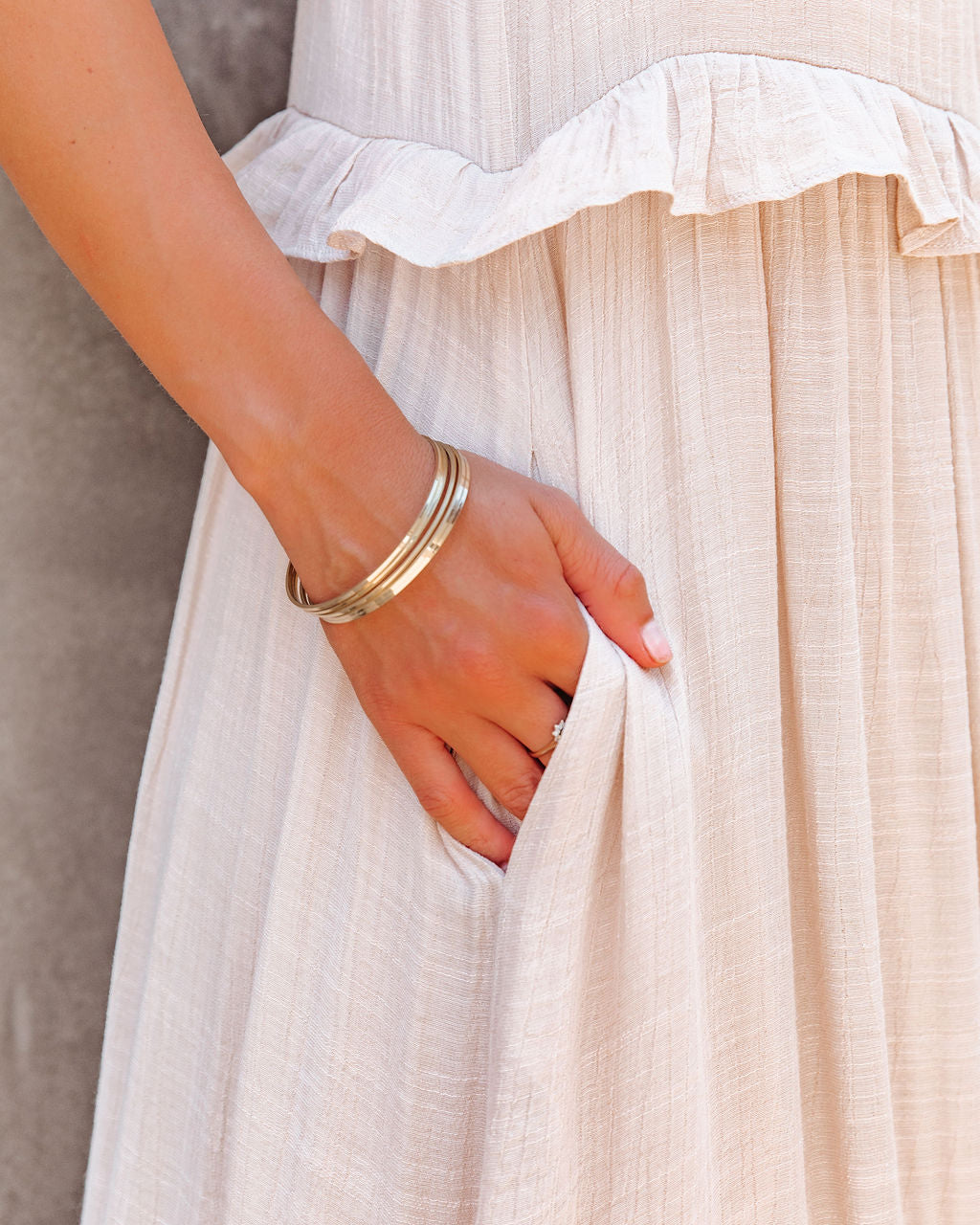 Brave Soul Pocketed Halter Maxi Dress Champagne