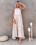 Brave Soul Pocketed Halter Maxi Dress Champagne