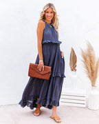 Brave Soul Pocketed Halter Maxi Dress Navy