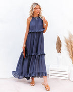 Brave Soul Pocketed Halter Maxi Dress Navy