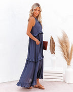 Brave Soul Pocketed Halter Maxi Dress Navy