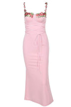 Leonor Chic Midi Dress with Floral Embroidery and Laces Elevated Occasion Wear