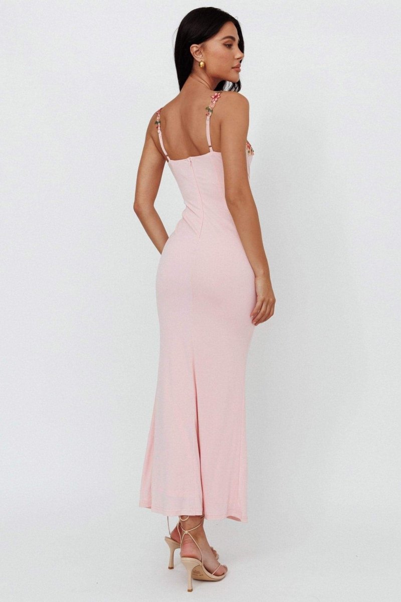 Leonor Chic Midi Dress with Floral Embroidery and Laces Elevated Occasion Wear