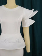 Brief Large with Ruffles Peplum - and Gown White Detail Party Sleeves Size