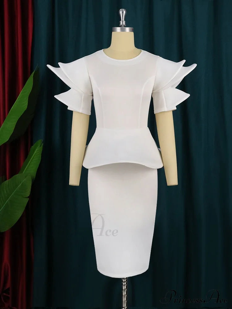 Brief Large with Ruffles Peplum - and Gown White Detail Party Sleeves Size
