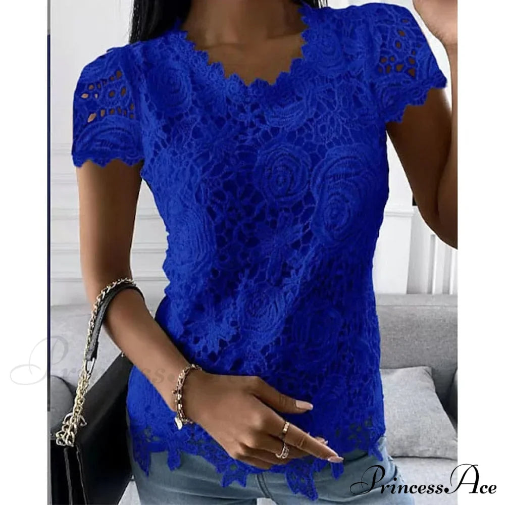 Brief Pink Neck White Casual Women's Blouse Round Black Lace Arm Basic Plain Blouse