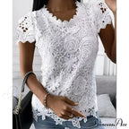 Brief Pink Neck White Casual Women's Blouse Round Black Lace Arm Basic Plain Blouse