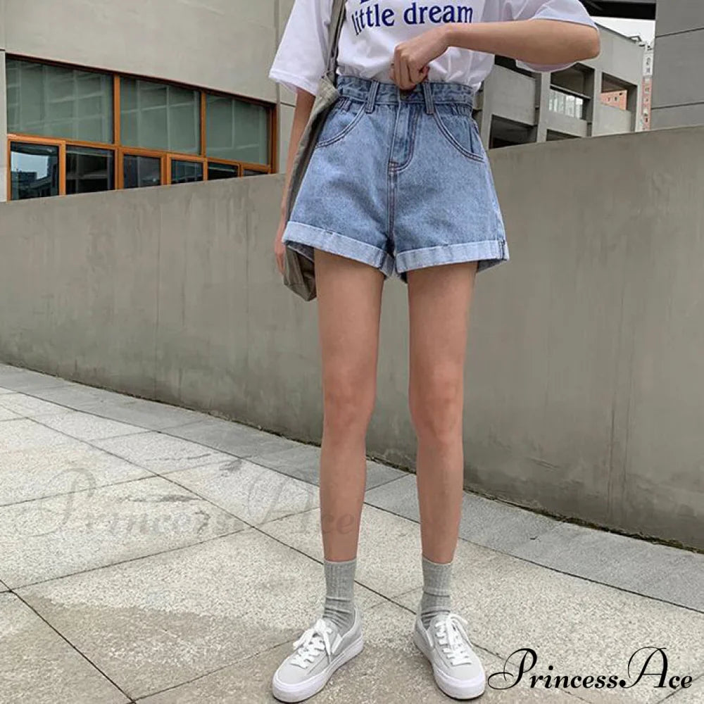 Brief Warm-Season Casual Waist Fashion Elastic Leg Women High Jeans Shorts Waist Denim Wide Loose Size Plus Female