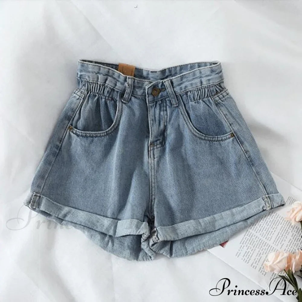 Brief Warm-Season Casual Waist Fashion Elastic Leg Women High Jeans Shorts Waist Denim Wide Loose Size Plus Female