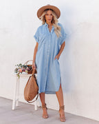 Briley Pocketed Tencel Button Down Midi Dress Chambray