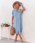 Briley Pocketed Tencel Button Down Midi Dress Chambray