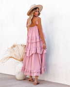 Brisbane Tiered Tassel Midi Dress Mauve