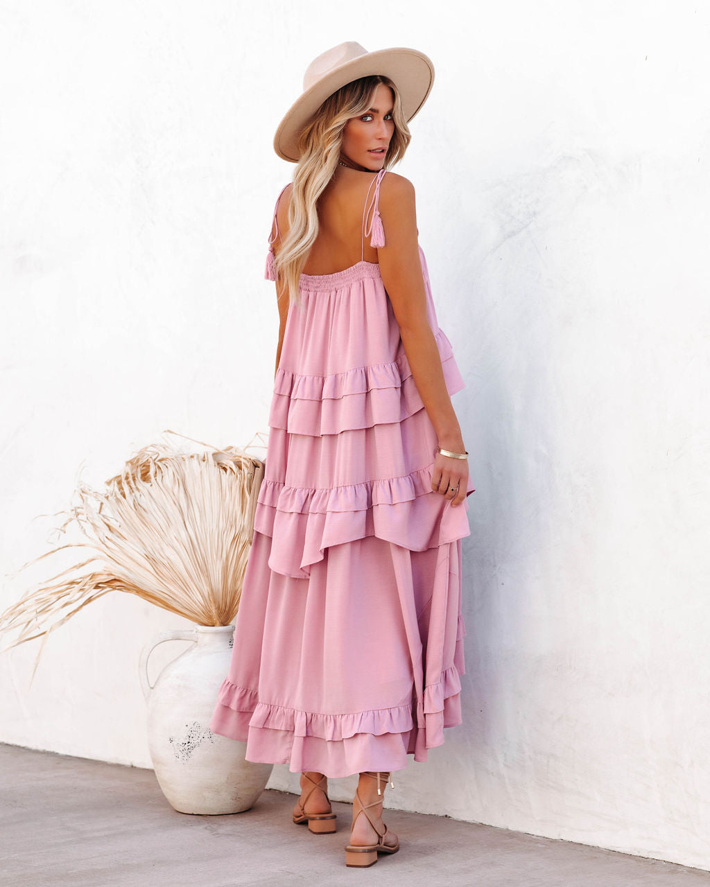 Brisbane Tiered Tassel Midi Dress Mauve