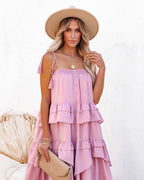 Brisbane Tiered Tassel Midi Dress Mauve