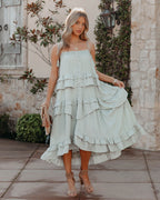 Brisbane Tiered Tassel Midi Dress Sage