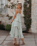 Brisbane Tiered Tassel Midi Dress Sage