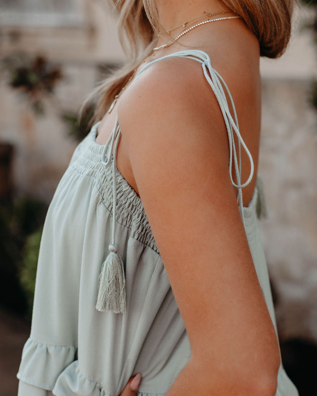 Brisbane Tiered Tassel Midi Dress Sage