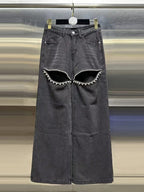 Brithany Hollow Out Diamond Denim Pant