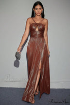 Bronze Spaghetti Stylish Strap Backless Dress