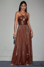 Bronze Spaghetti Stylish Strap Backless Dress