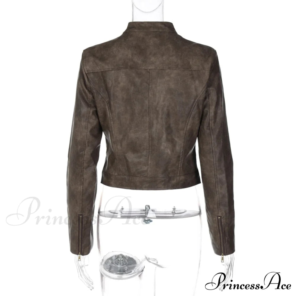 Brown Biker Stylish Faux Leather Jacket
