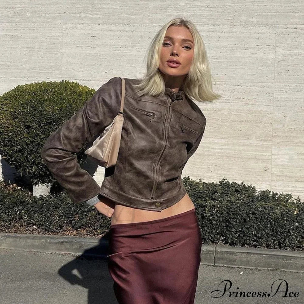 Brown Biker Stylish Faux Leather Jacket