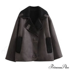 Brown Faux Leather Charming Black Lining Fur Jacket