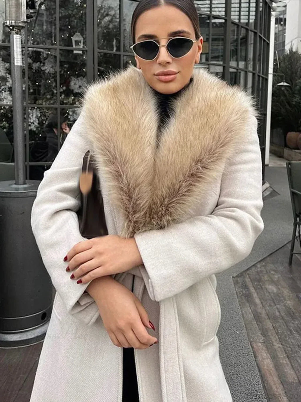 Brown Fluffy Faux Fur Casual Overcoat