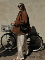 Brown Stand Collar Suede Coat