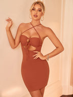 Drawstring Cut Out Crisscross Backless Cami Bodycon Dress