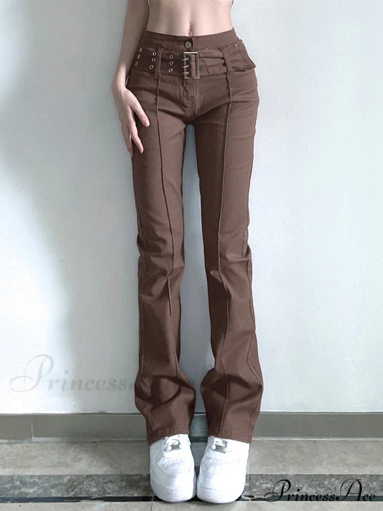 Brown Vintage Flared Hight Waist Jeans