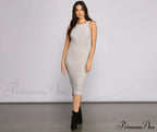 Brushed Knit Sleeveless Charming Crew Neck Midi Dress