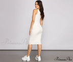 Brushed Knit Sleeveless Charming Crew Neck Midi Dress