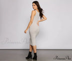 Brushed Knit Sleeveless Charming Crew Neck Midi Dress