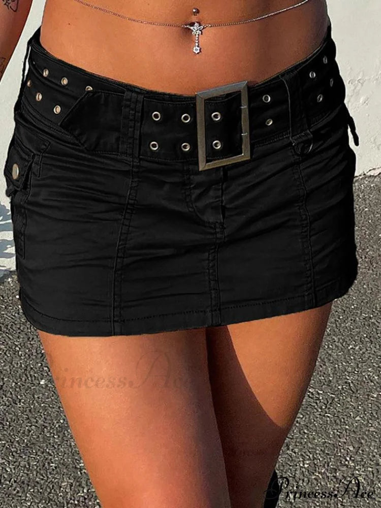 Buckle Belt Denim Trendy Pleated Mini Skirt