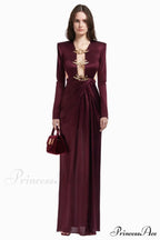 Buckle Detailed Stylish Draped Maxi Dress